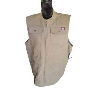 Wrangler Men's Tan Canvas Utility Work Vest Full Zip Size XL NWT